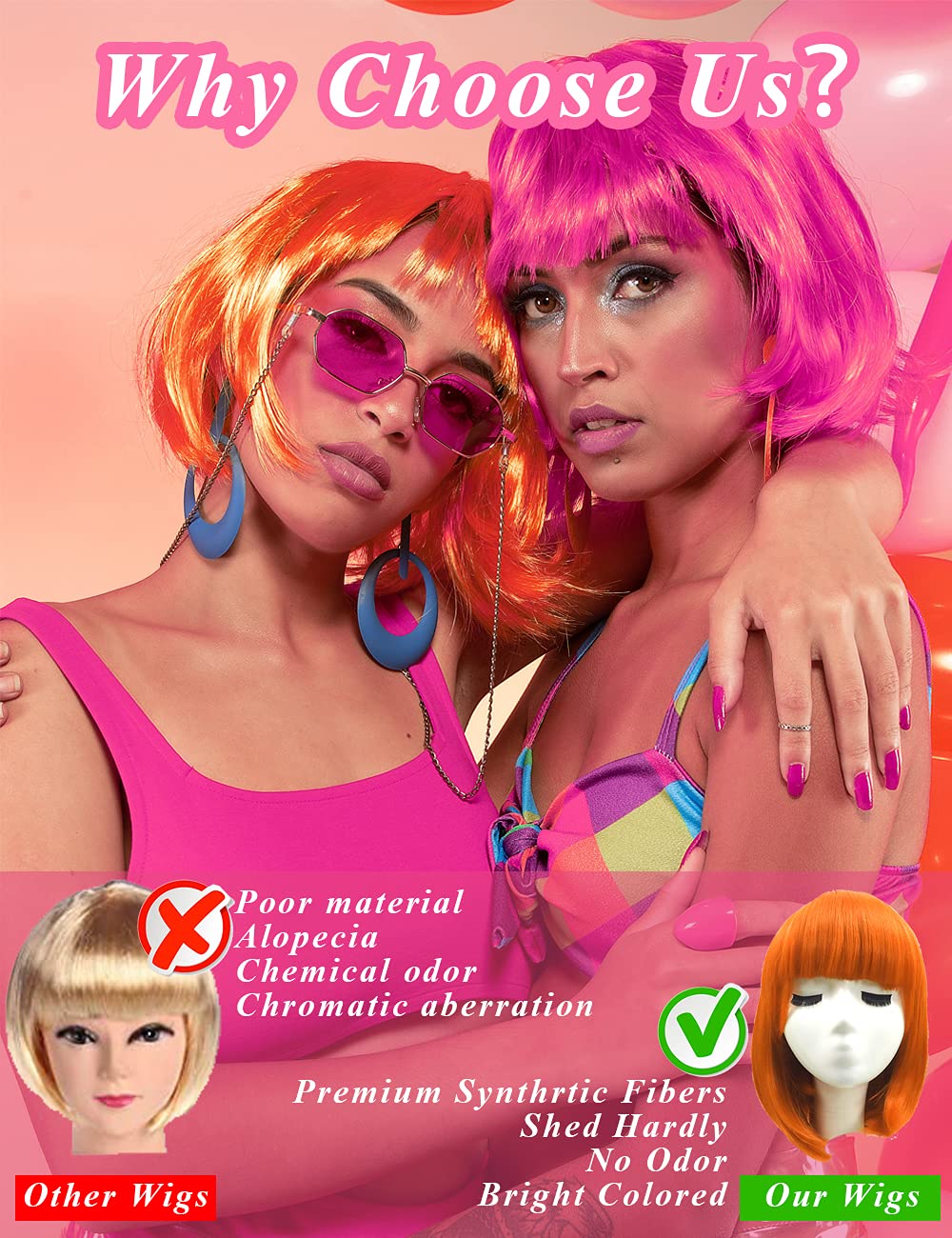 LOHO MAGICA heart sunglasses pair with neon wig for cute party poses.