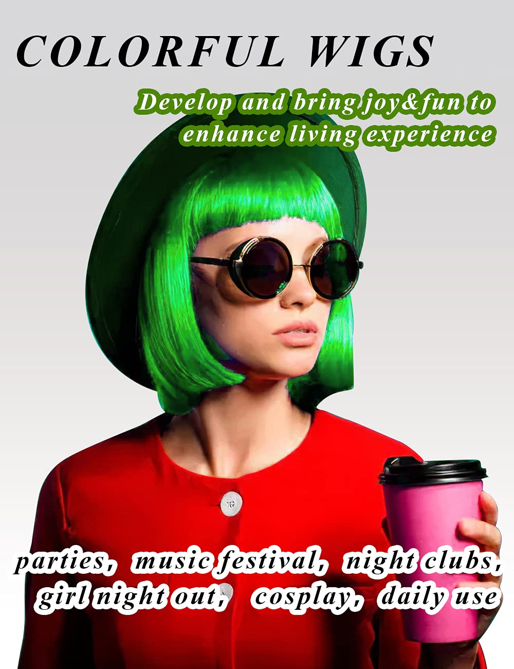 LOHO MAGICA neon pink short bob wig for playful outfits and celebrations.