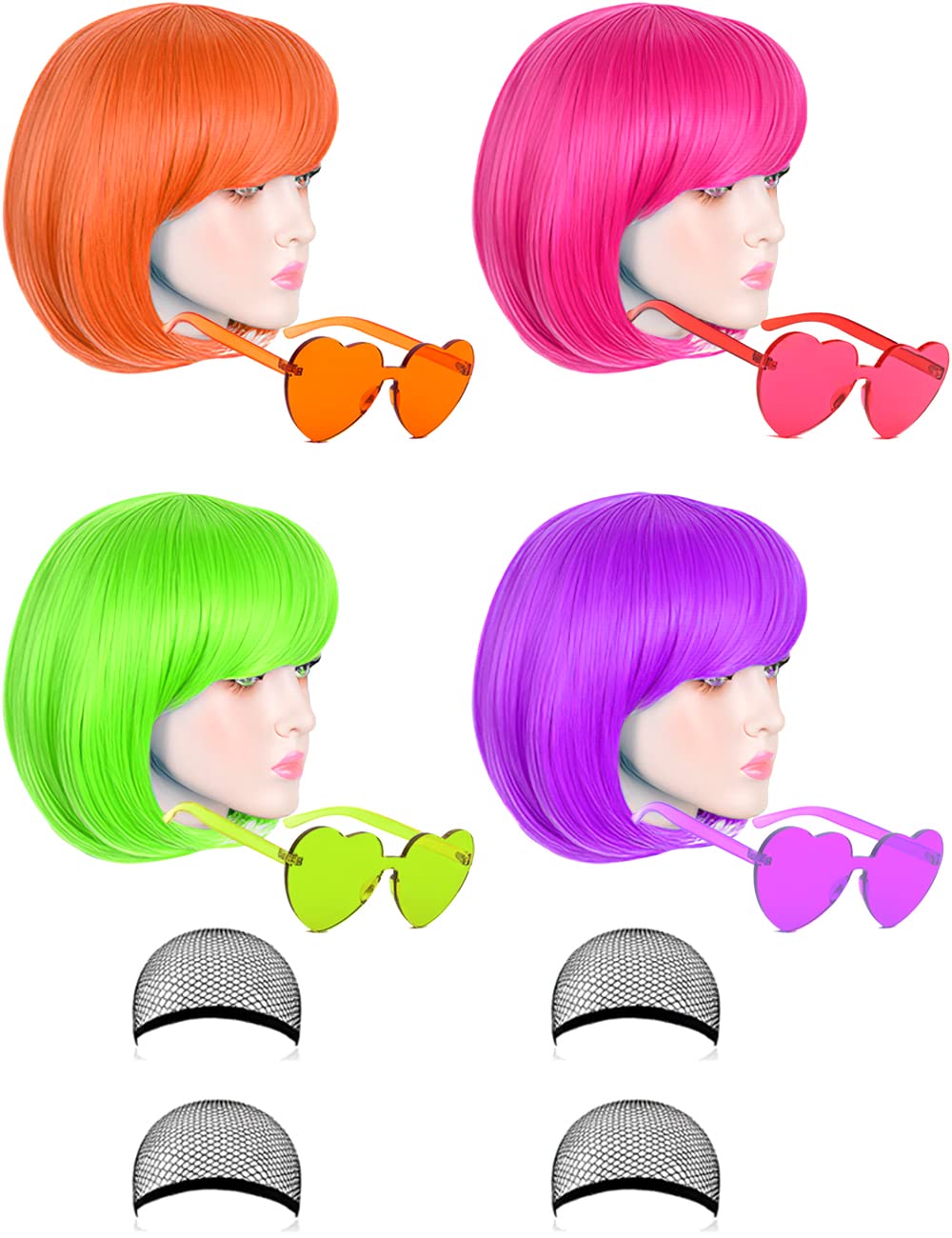 LOHO MAGICA neon orange short bob wig for bold party looks and photos.