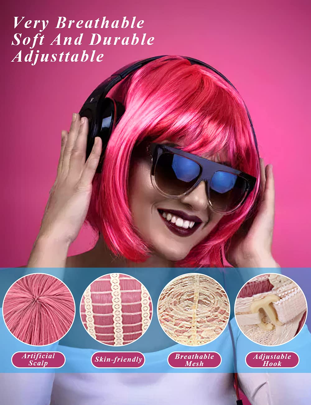 LOHO MAGICA neon purple short bob wig for eye-catching costume nights.