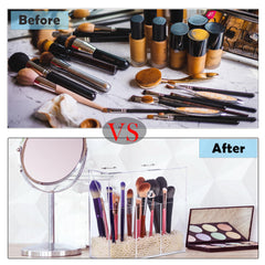 LOHRYVIO makeup brush storage on a stylish vanity saves space and time.