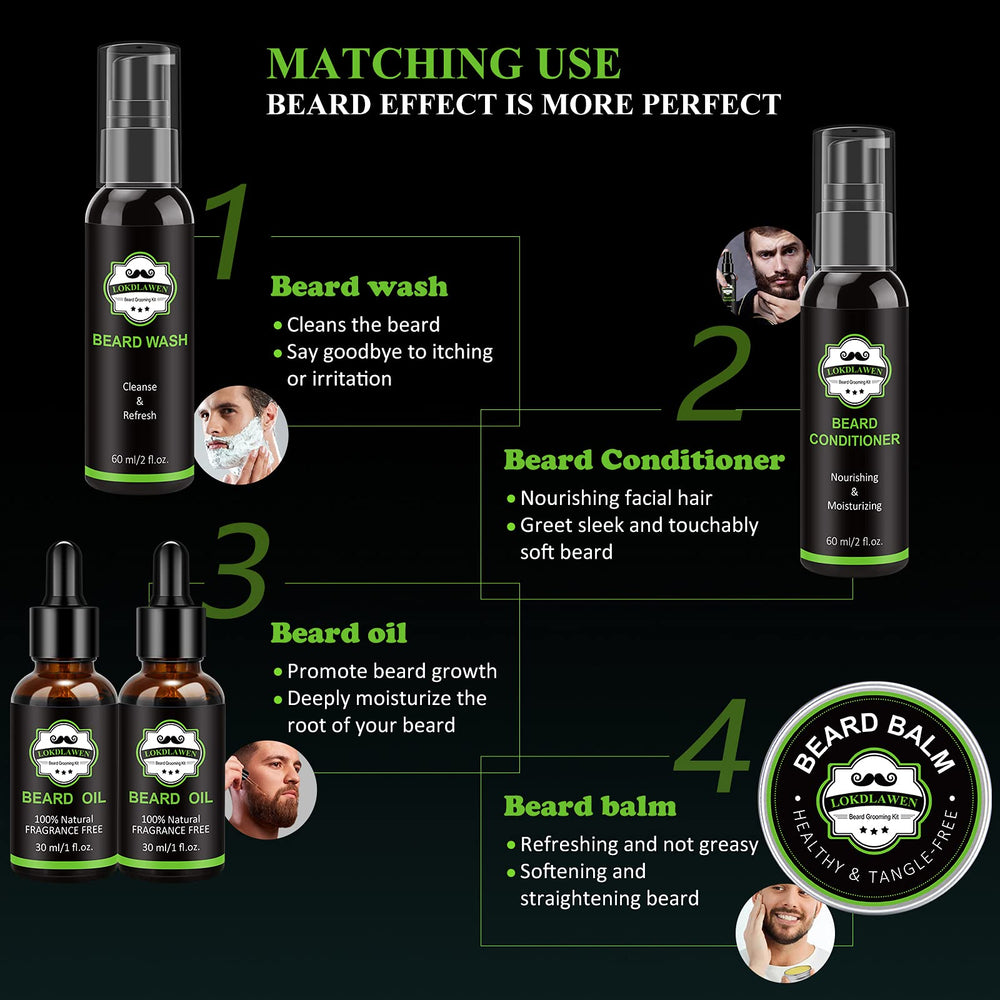 LOKDLAWEN beard brush distributing oil for a softer texture.