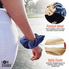 LOKISTASHED velvet scrunchie pocket zip close-up