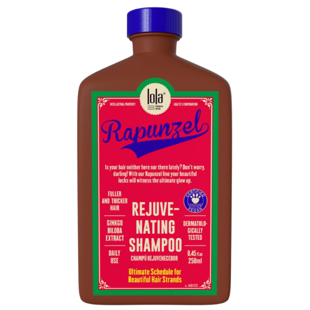 Lola From Rio Rapunzel Rejuvenating Shampoo bottle shown, hydrates and nourishes fine hair.