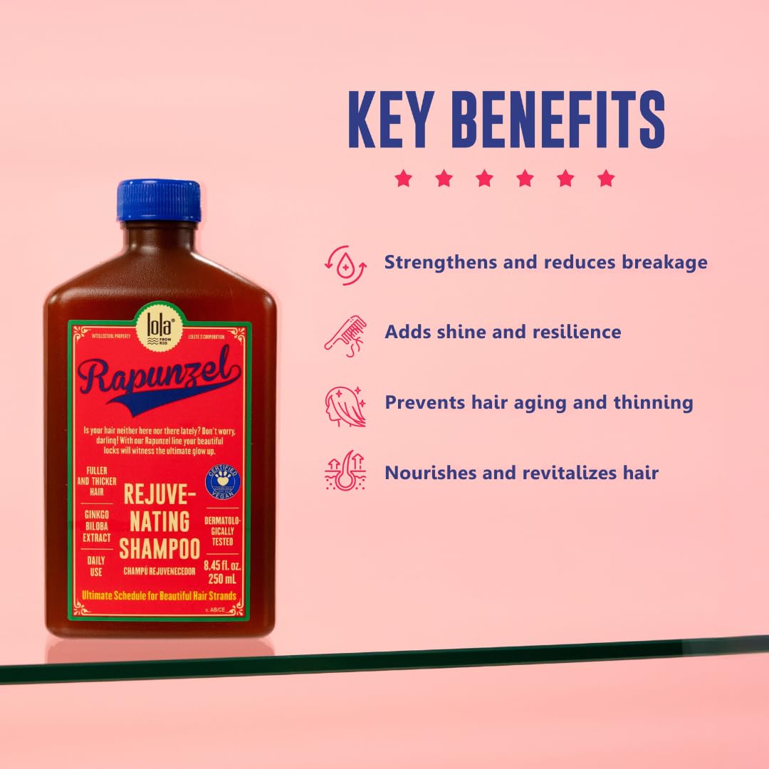 Close-up of Lola From Rio product on hair strands, suggesting nourishment and resilience.