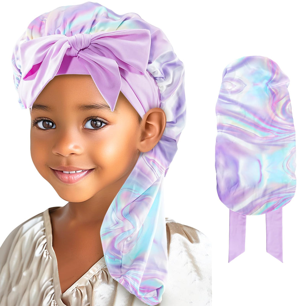 Lolalet kids bonnet on sleeping girl providing gentle hair protection
