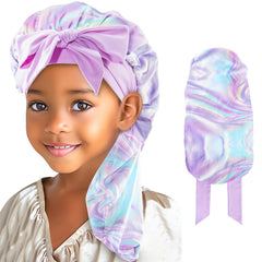 Lolalet kids bonnet on sleeping girl providing gentle hair protection