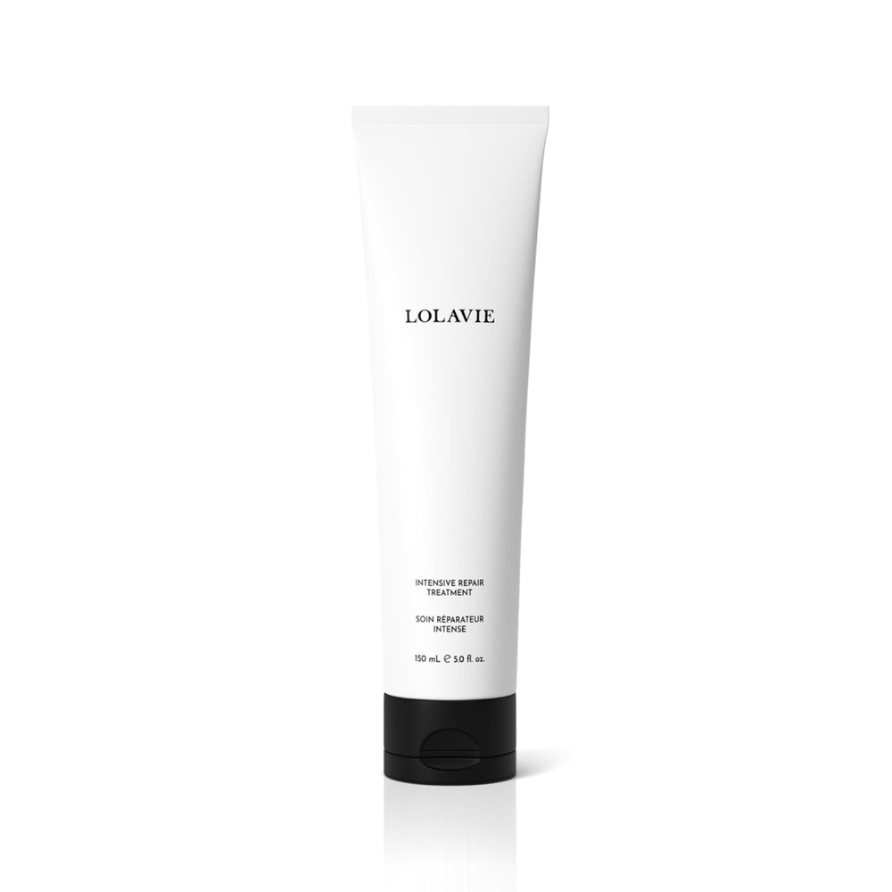 LolaVie Intensive Repair Treatment bottle showing color-safe bond repair benefits