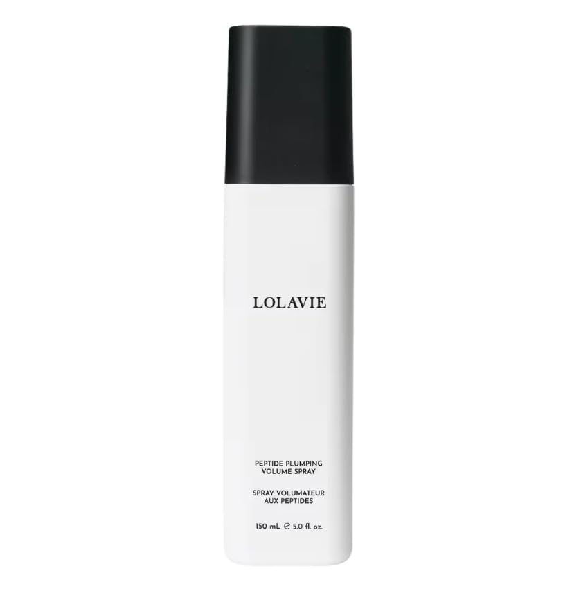 LolaVie Peptide Plumping Volume Spray bottle delivering weightless lift and all-day volume for fine hair.