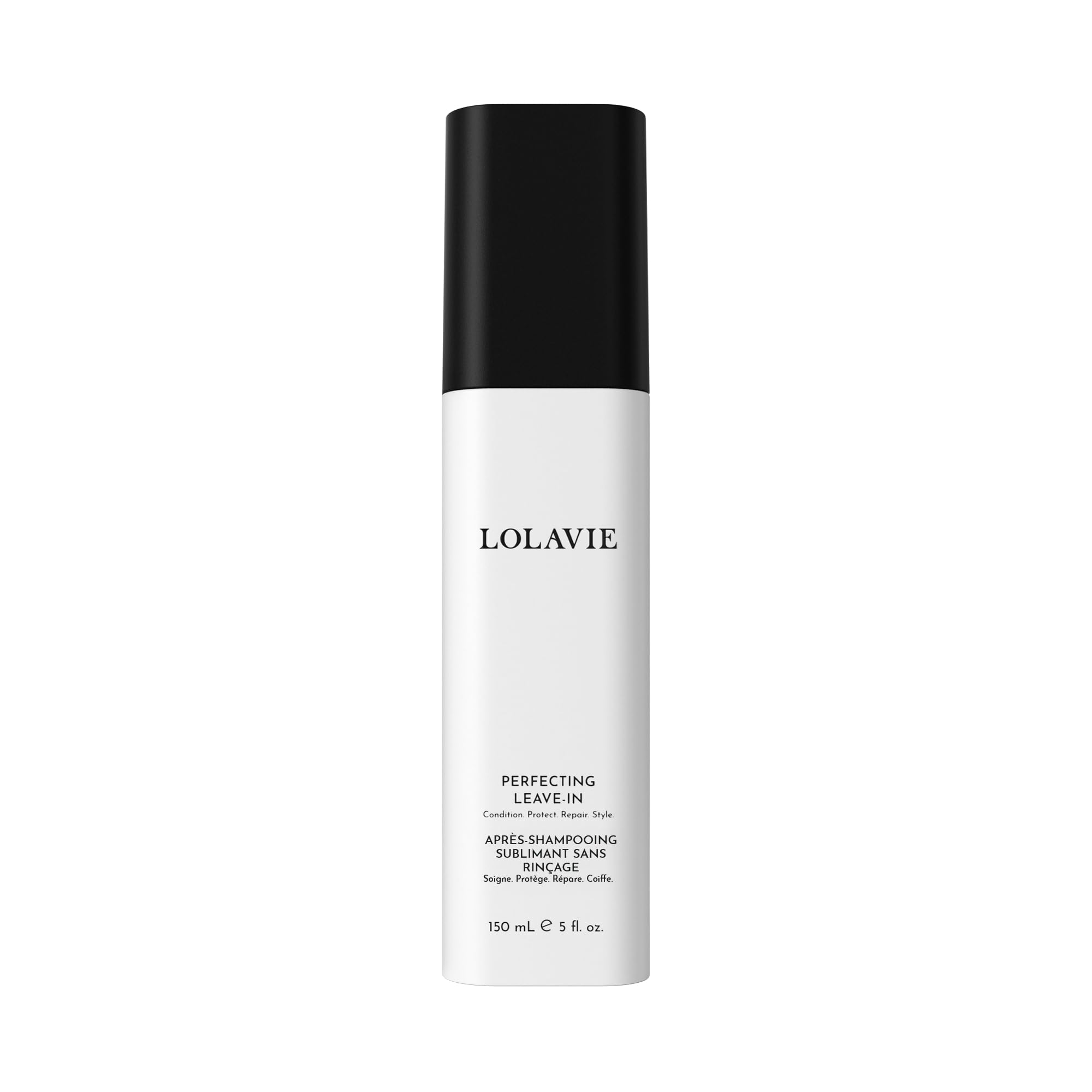 LolaVie Perfecting Leave-In Conditioner bottle showing sleek packaging for smoother hair
