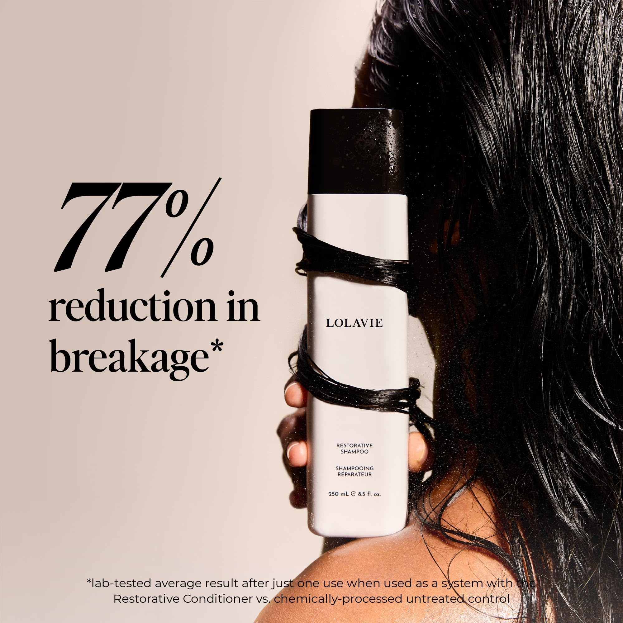 LolaVie Restorative Bundle packaging showcases a bond-building duo for healthier-looking hair.