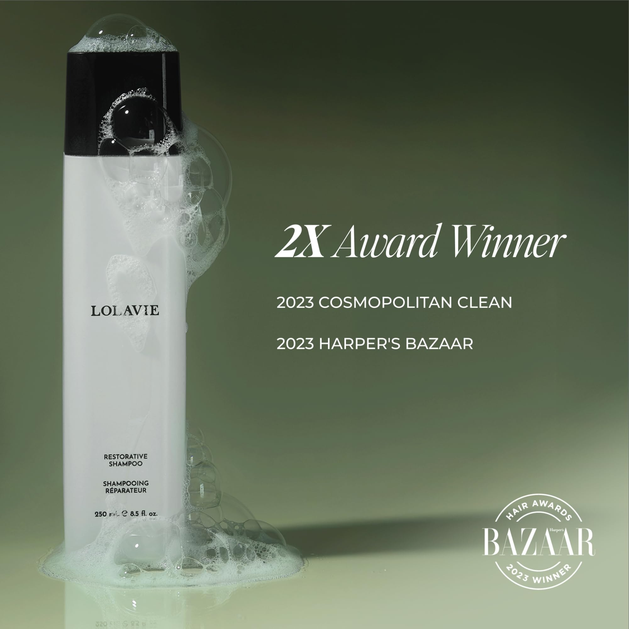 Lolavie Restorative Shampoo bond-technology concept supports hair repair.