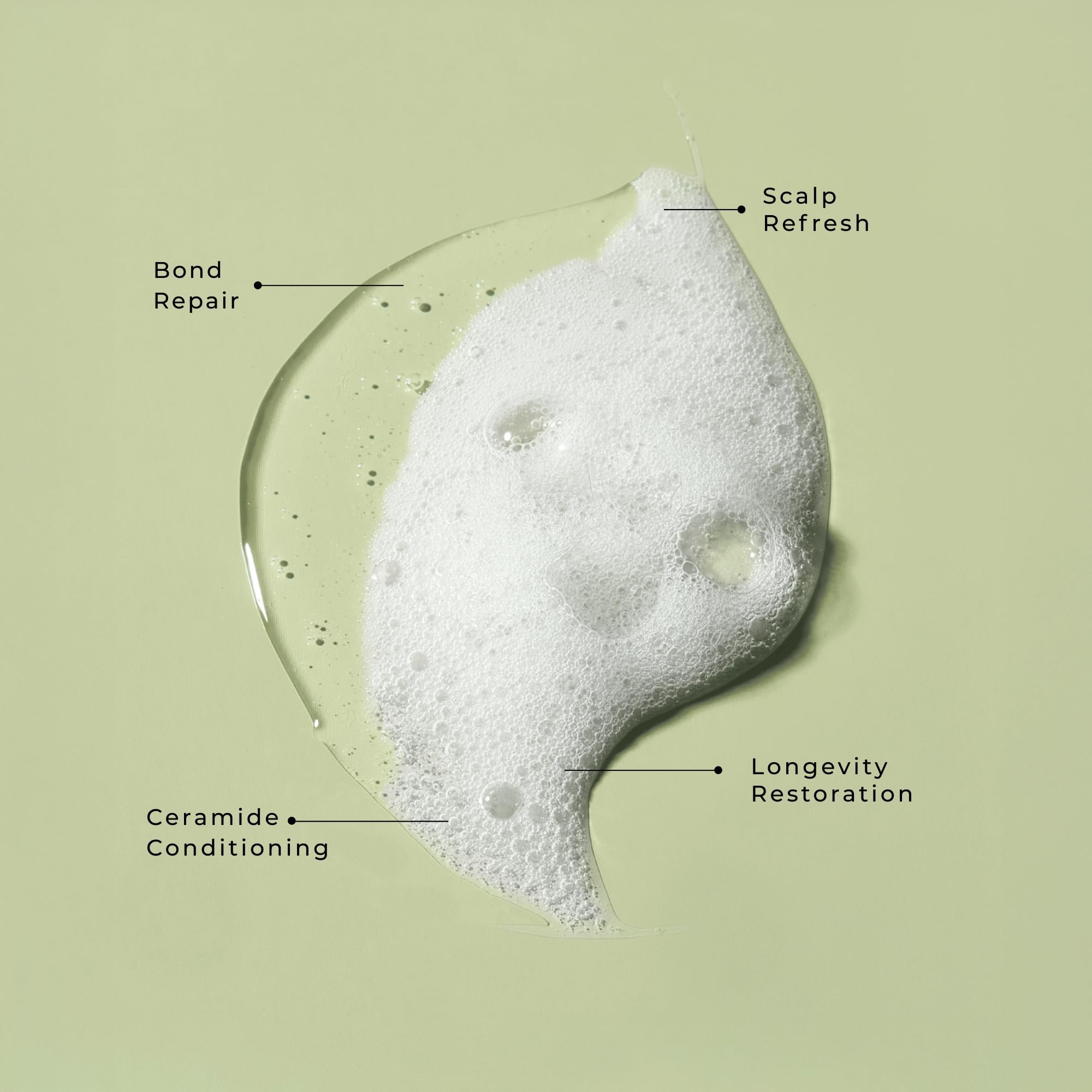 Lolavie Restorative Shampoo lather closeup shows luxurious foam for moisture.