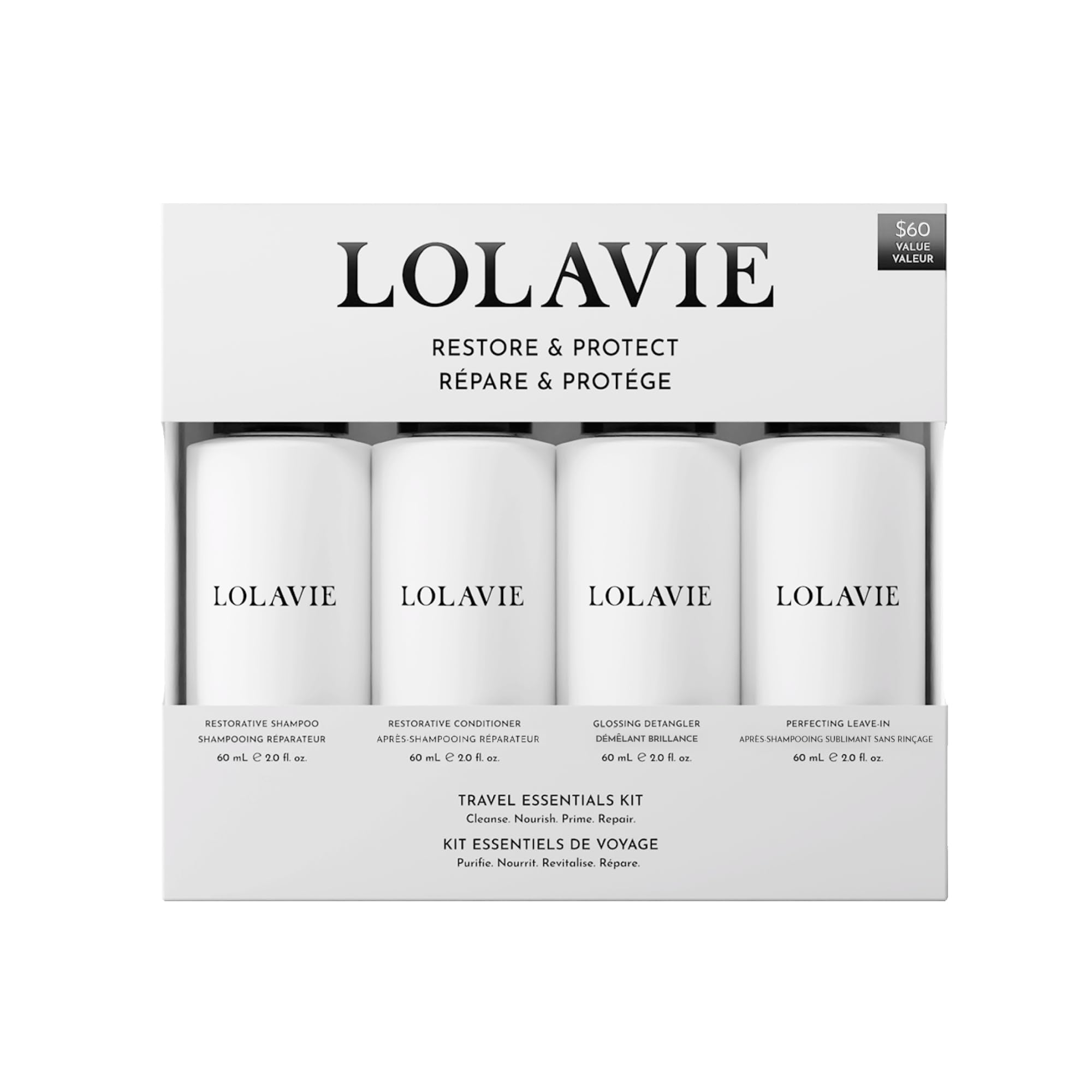 LolaVie Restorative Shampoo travel bottle for on-the-go cleansing.
