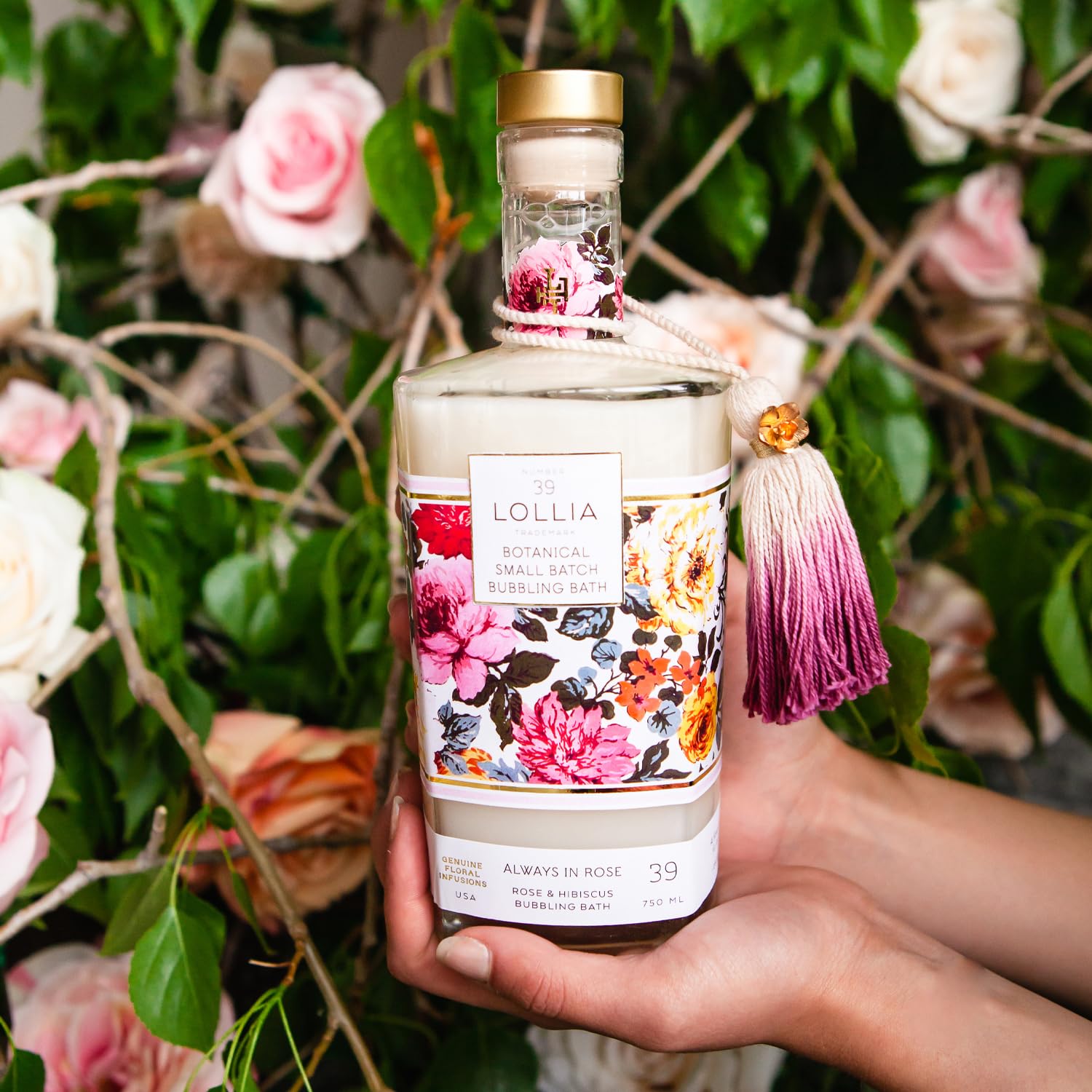 Lollia Always in Rose Bubble Bath easy to pour for a spa-like soak