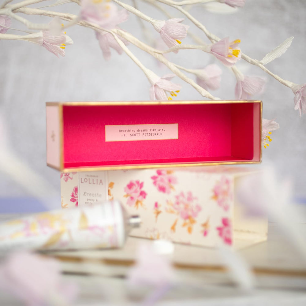 LOLLIA Breath Handcreme uses shea and cocoa butter for smooth skin.