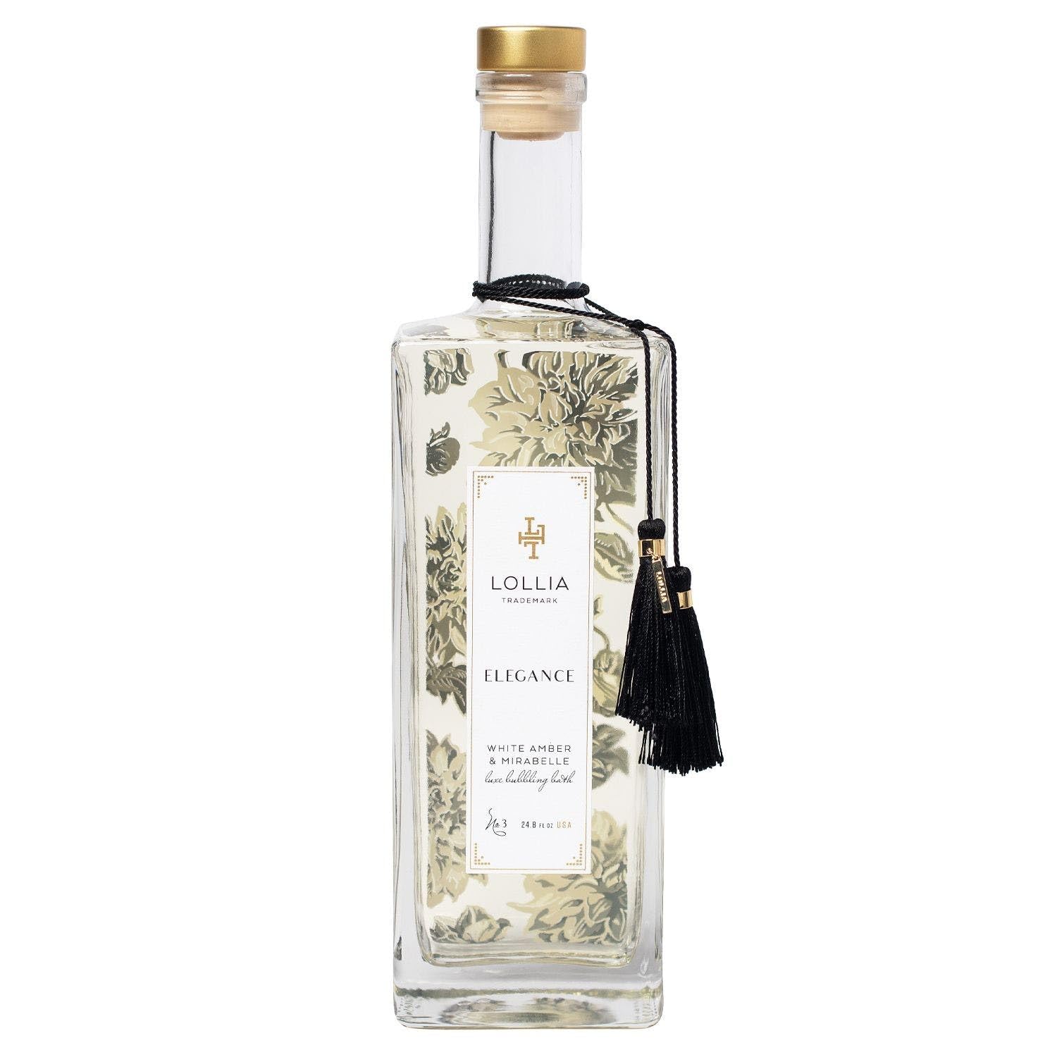 LOLLIA Elegance Bubble Bath bottle in a spa setting for a relaxing soak.