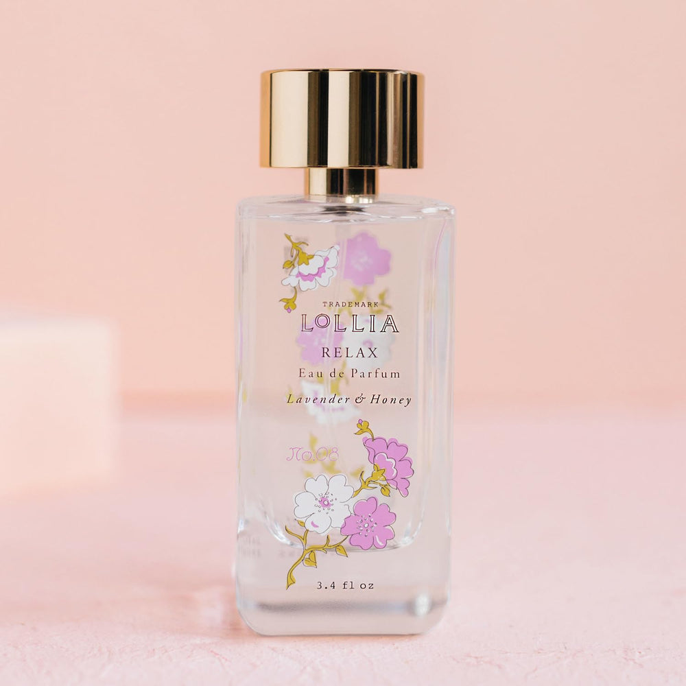 Bottle shows floral pattern suggesting calming ambience and elegance