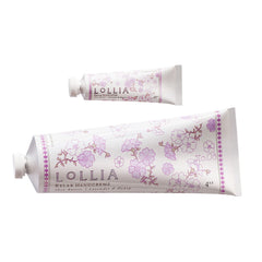 LOLLIA Relax Handcreme Bundle 4oz Lavender Honey bottle demonstrates rich hydration for dry hands.