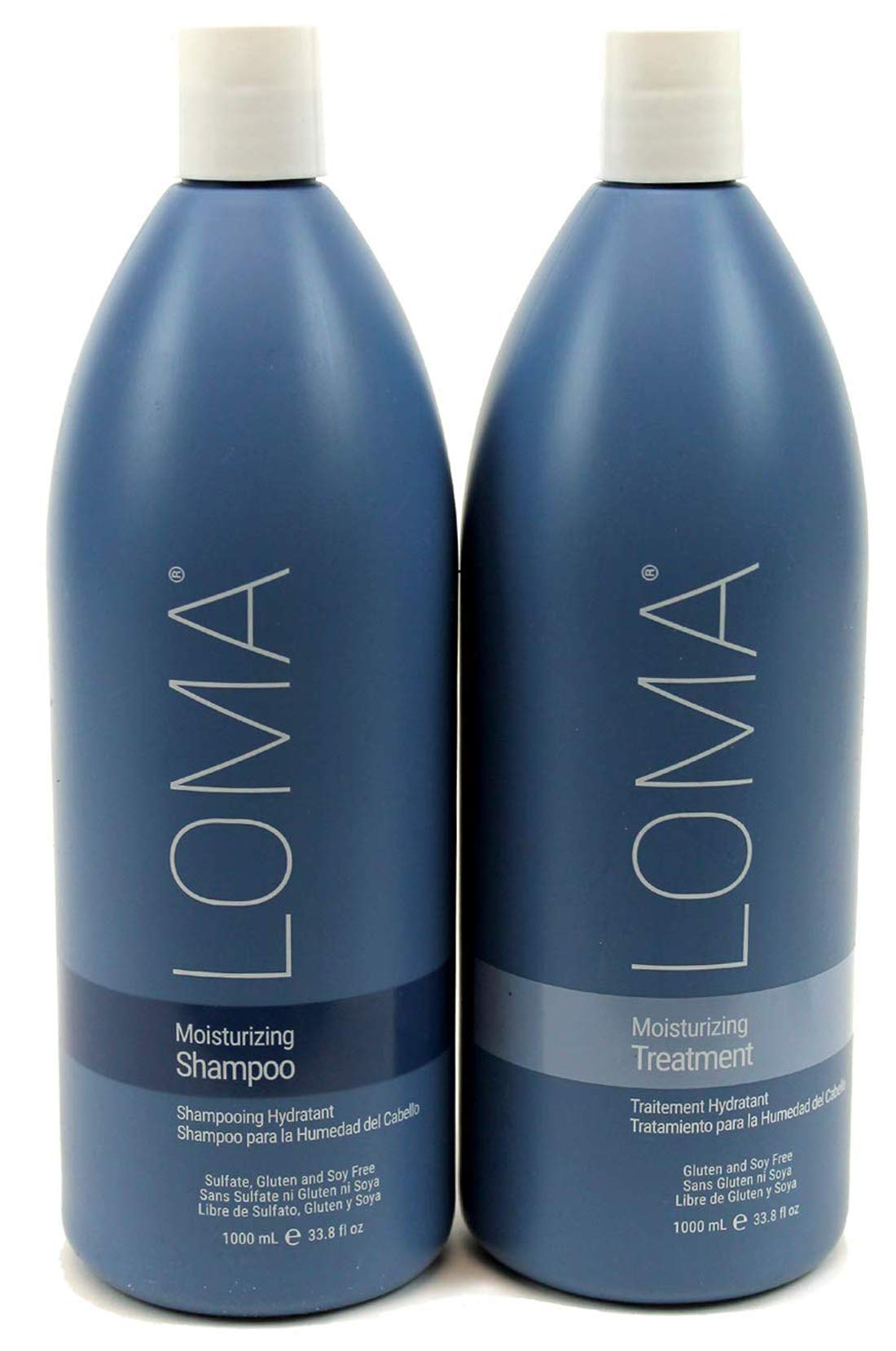 Loma Moisturizing Shampoo bottle closeup highlighting hydration for dry, color-treated hair.