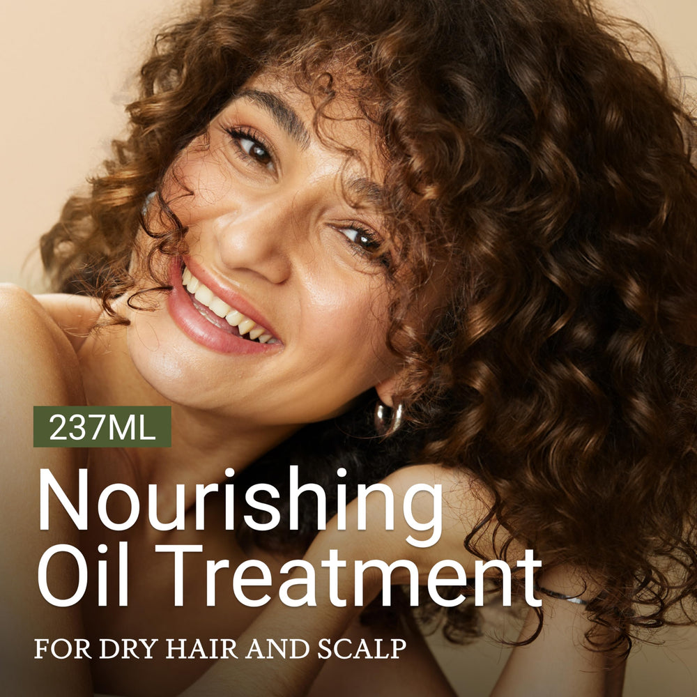 LOMA Nourishing Oil Treatment pump shows easy, even application during styling.