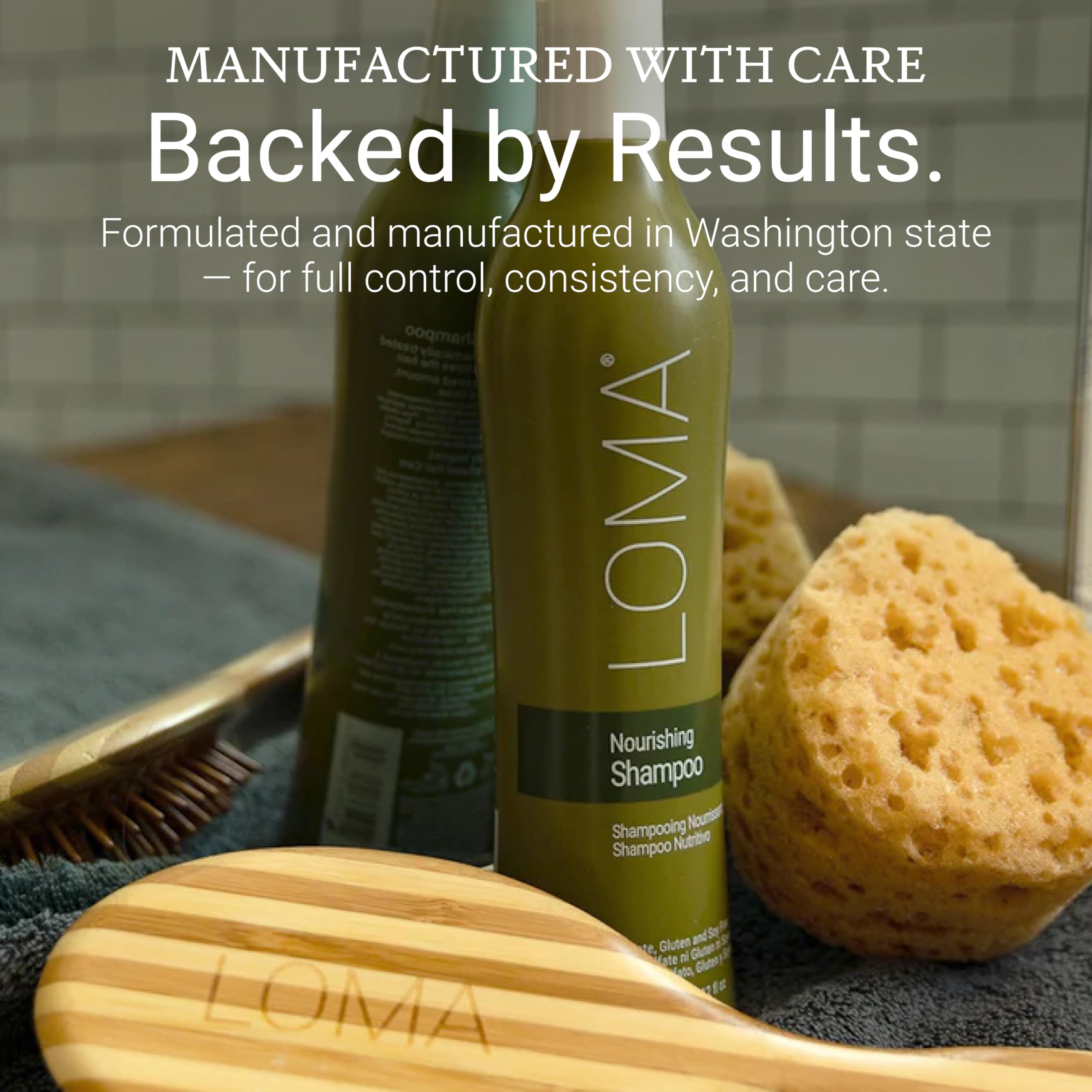 LOMA Nourishing Shampoo lather in action demonstrates gentle cleansing.