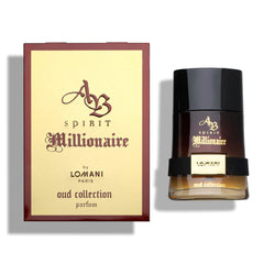 Lomani AB Spirit Millionaire Oud bottle front, signaling bold evening wear