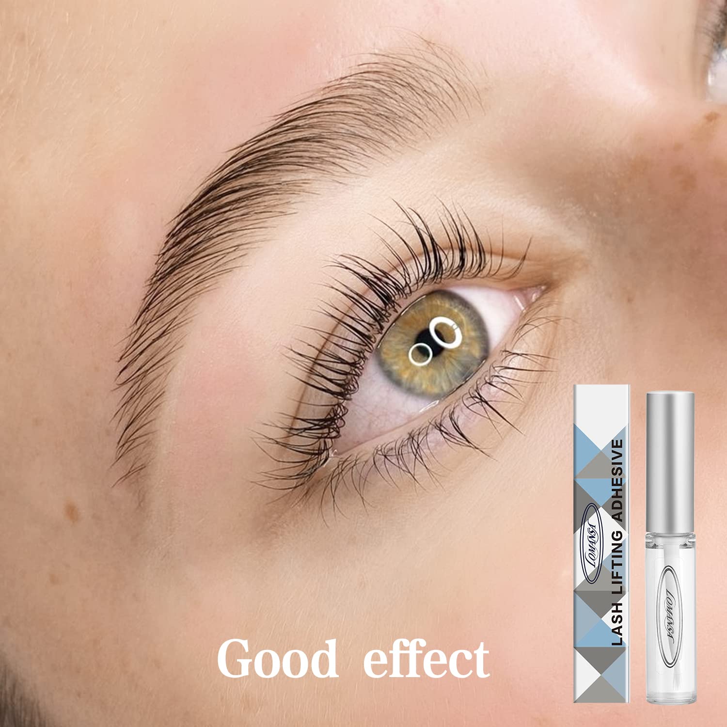 Lomansa lash lift glue applied to lashes for reliable, even adhesion.