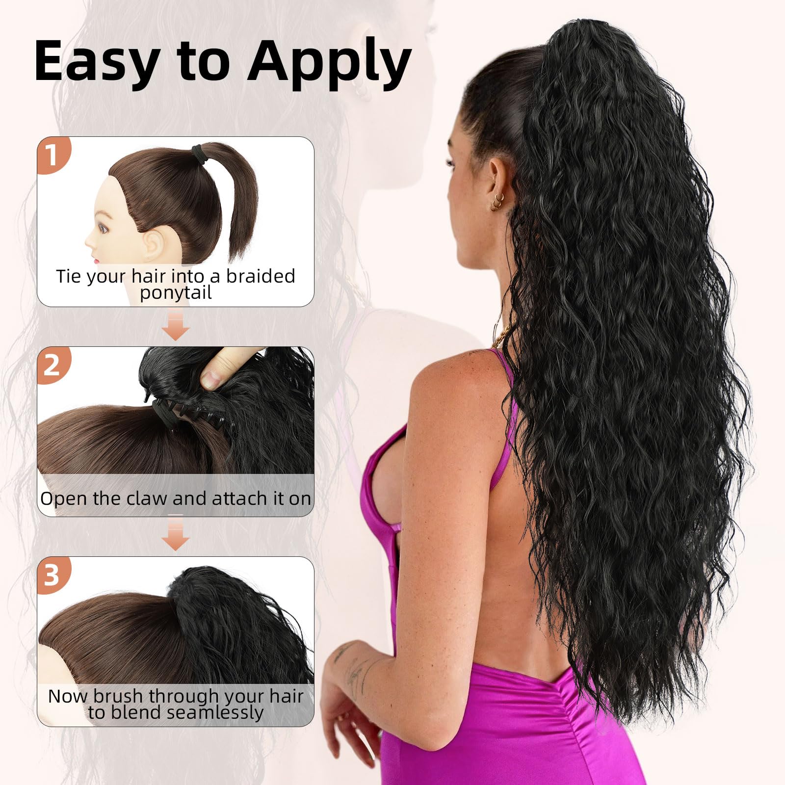 Lommel ponytail extension on model with dramatic length and waves