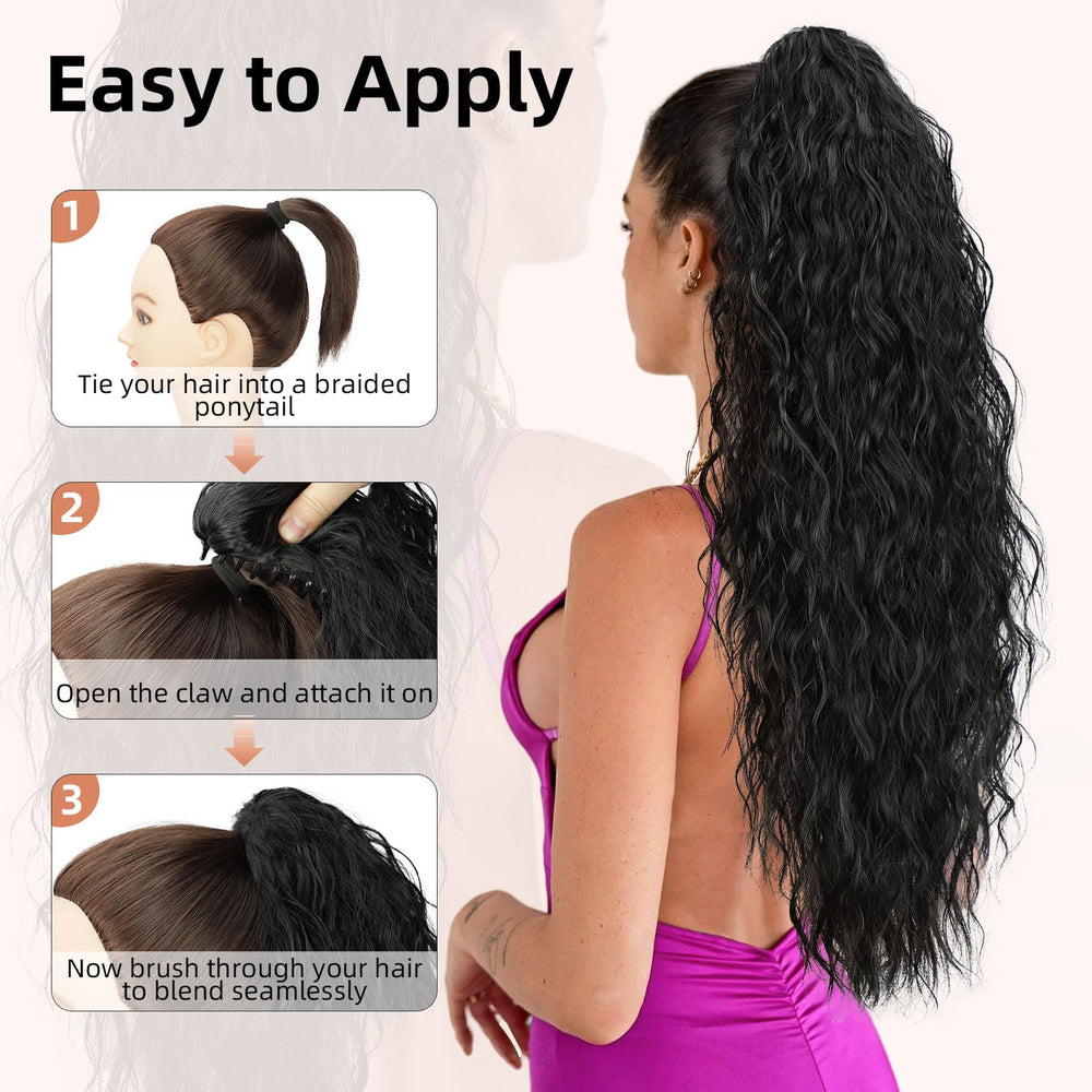 Lommel ponytail extension on model with dramatic length and waves