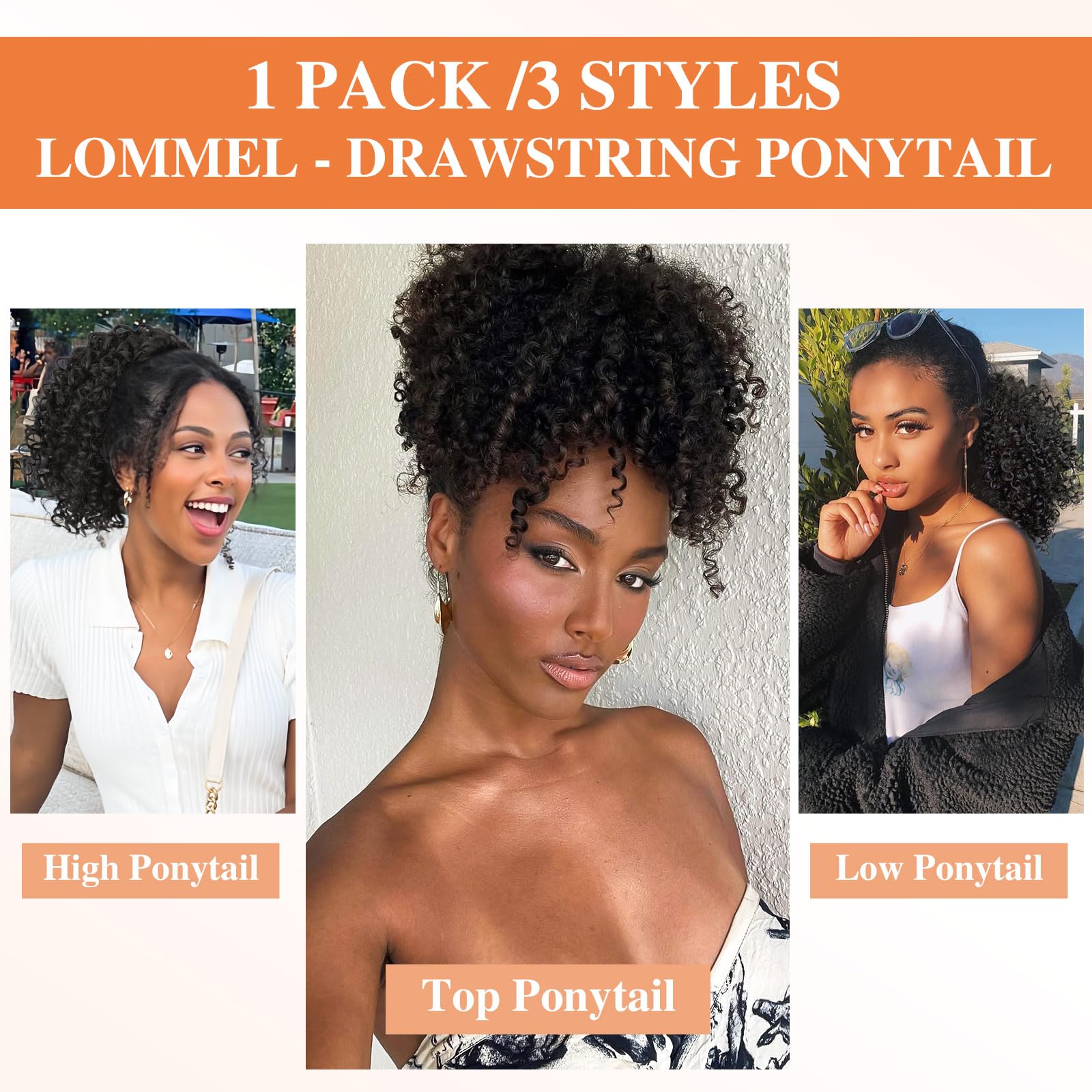 Lommel ponytail extension afro-kinky-curly close-up highlights natural volume and bounce.