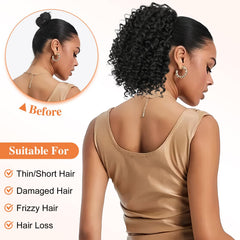 Lommel ponytail extension care shot illustrating washing with mild shampoo.