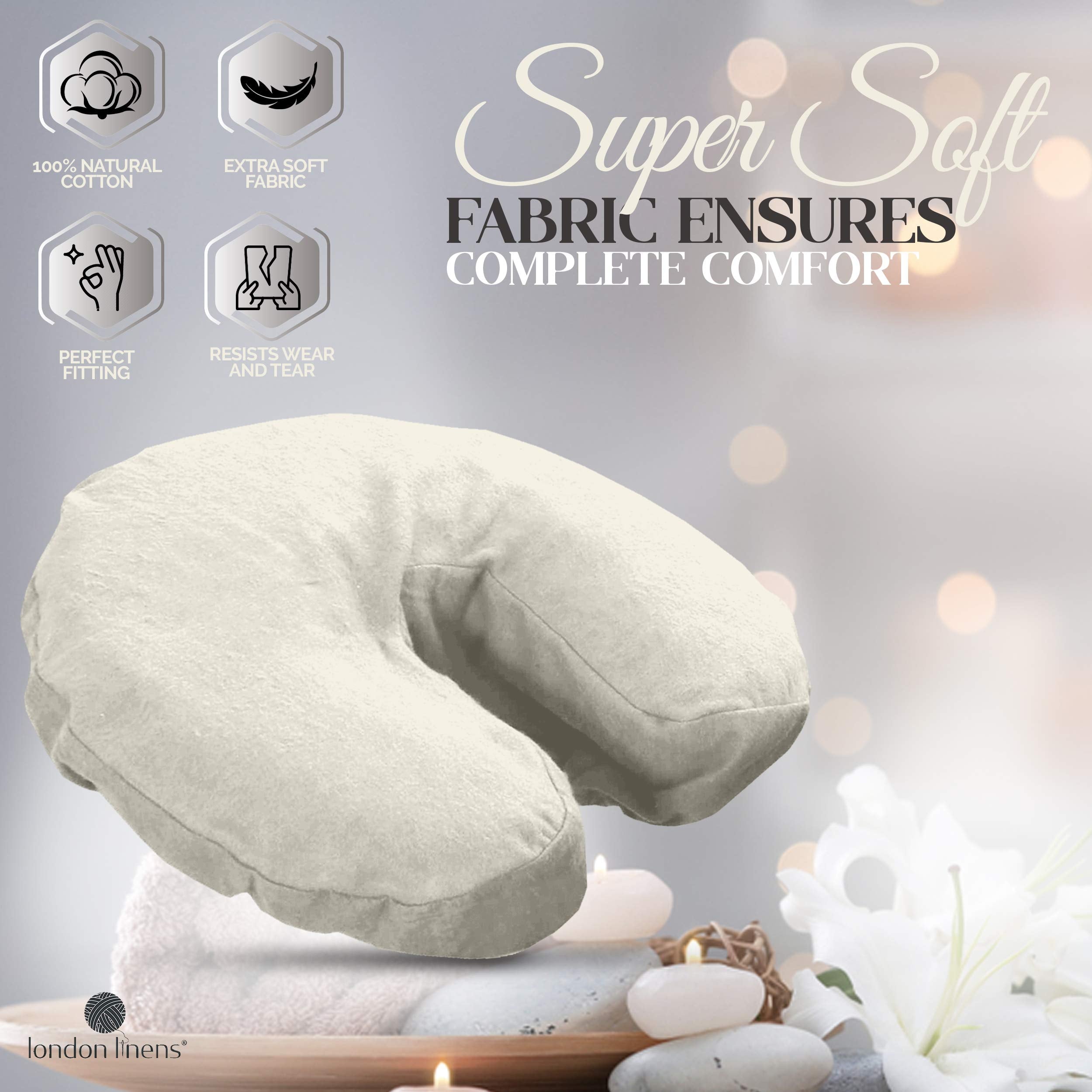 London Linens natural face cradle cover laid flat to illustrate extra thick fabric
