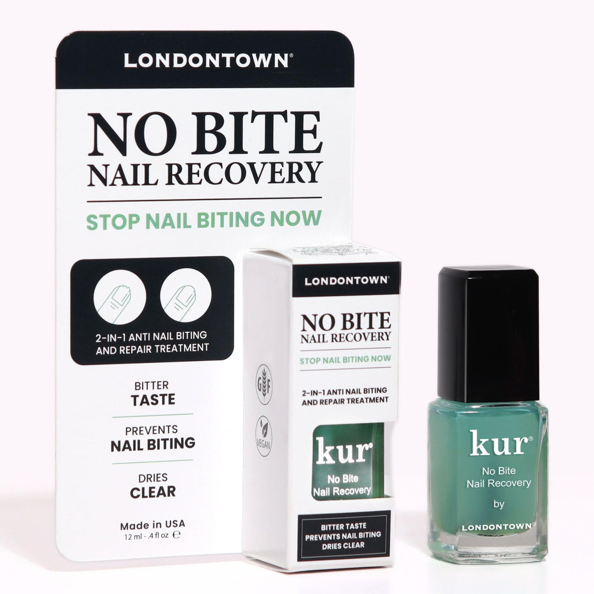 LONDONTOWN No Bite Nail Recovery bottle pour shows easy daily application.