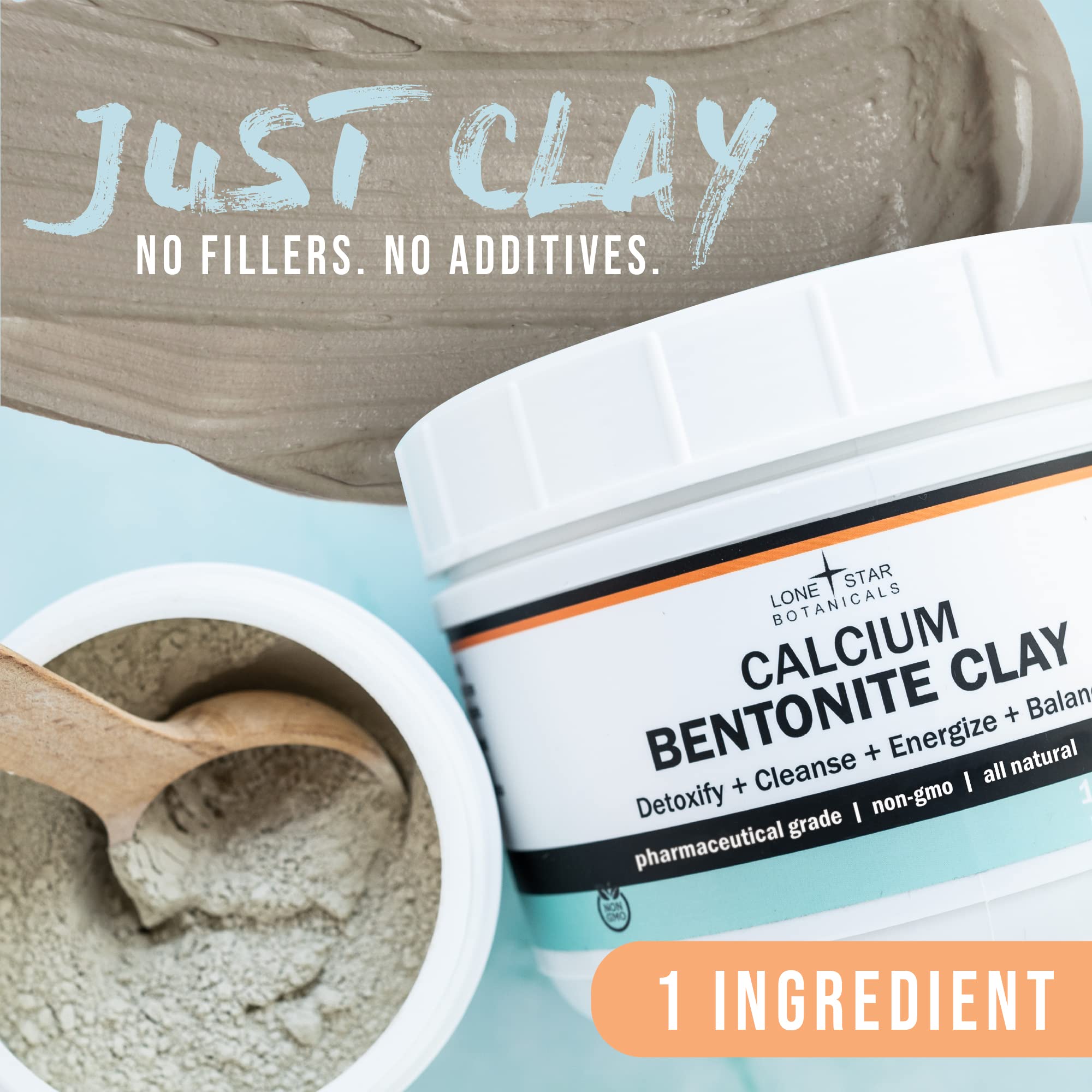 Lone Star Botanicals Calcium Bentonite Clay powder in pure form supports mineral-rich cleansing.