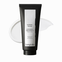 LONGTAKE Sandalwood Treatment bottle front highlights anti-frizz and softness benefits.