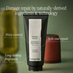 LONGTAKE Sandalwood Treatment ingredients view shows phyto-keratine complex for hair repair.
