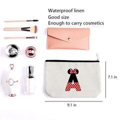 LONGXIN monogrammed makeup bag side view, waterproof linen material keeps items protected on trips.