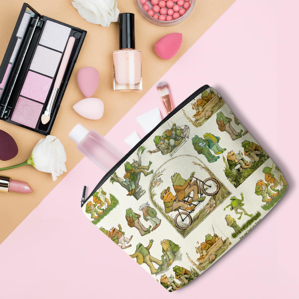 LONGXIN Toad Fans cosmetic bag linen texture provides soft, durable feel