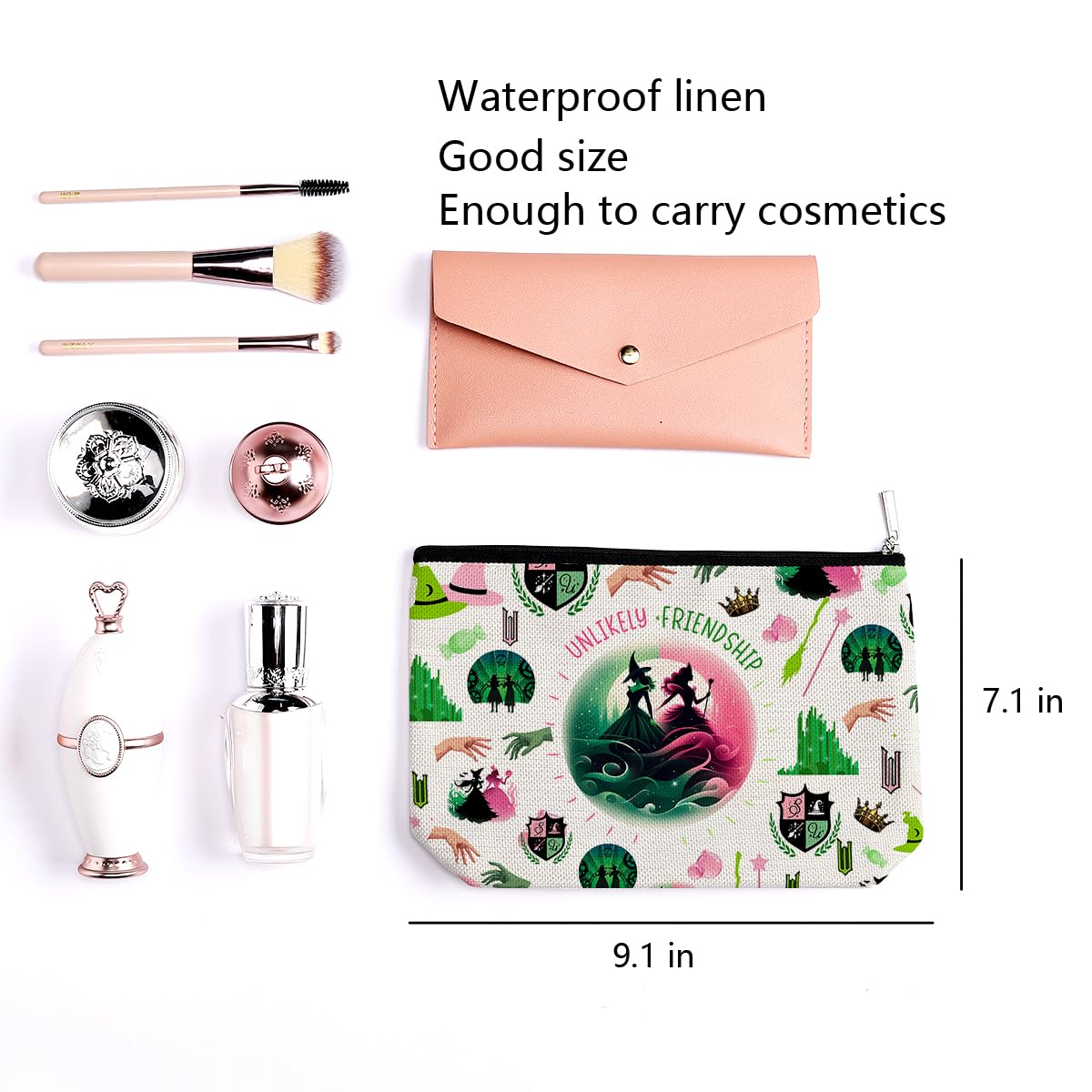 LONGXIN Witch Merch makeup bag demonstrates large capacity for brushes, lipstick, and essentials.
