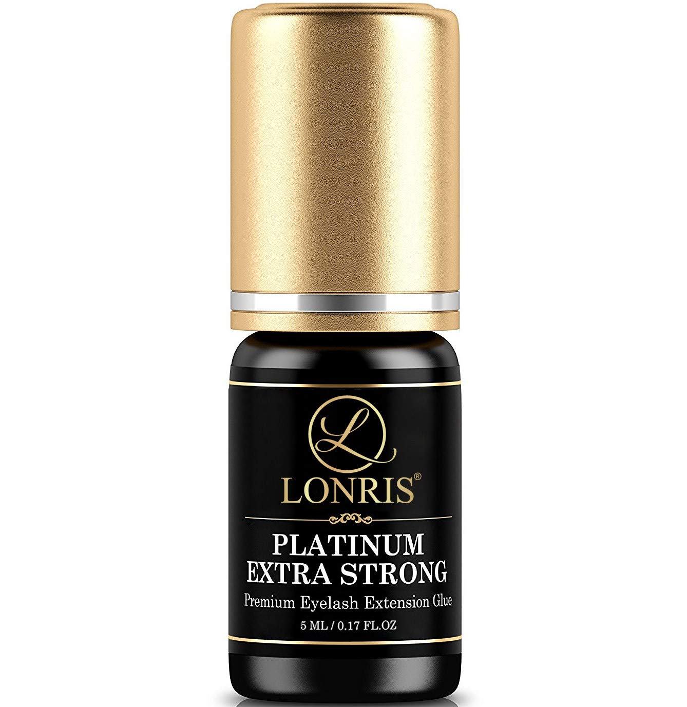 LONRIS Platinum Extra Strong glue bottle shows premium hold for professional lashes