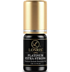 LONRIS Platinum Extra Strong glue bottle shows premium hold for professional lashes