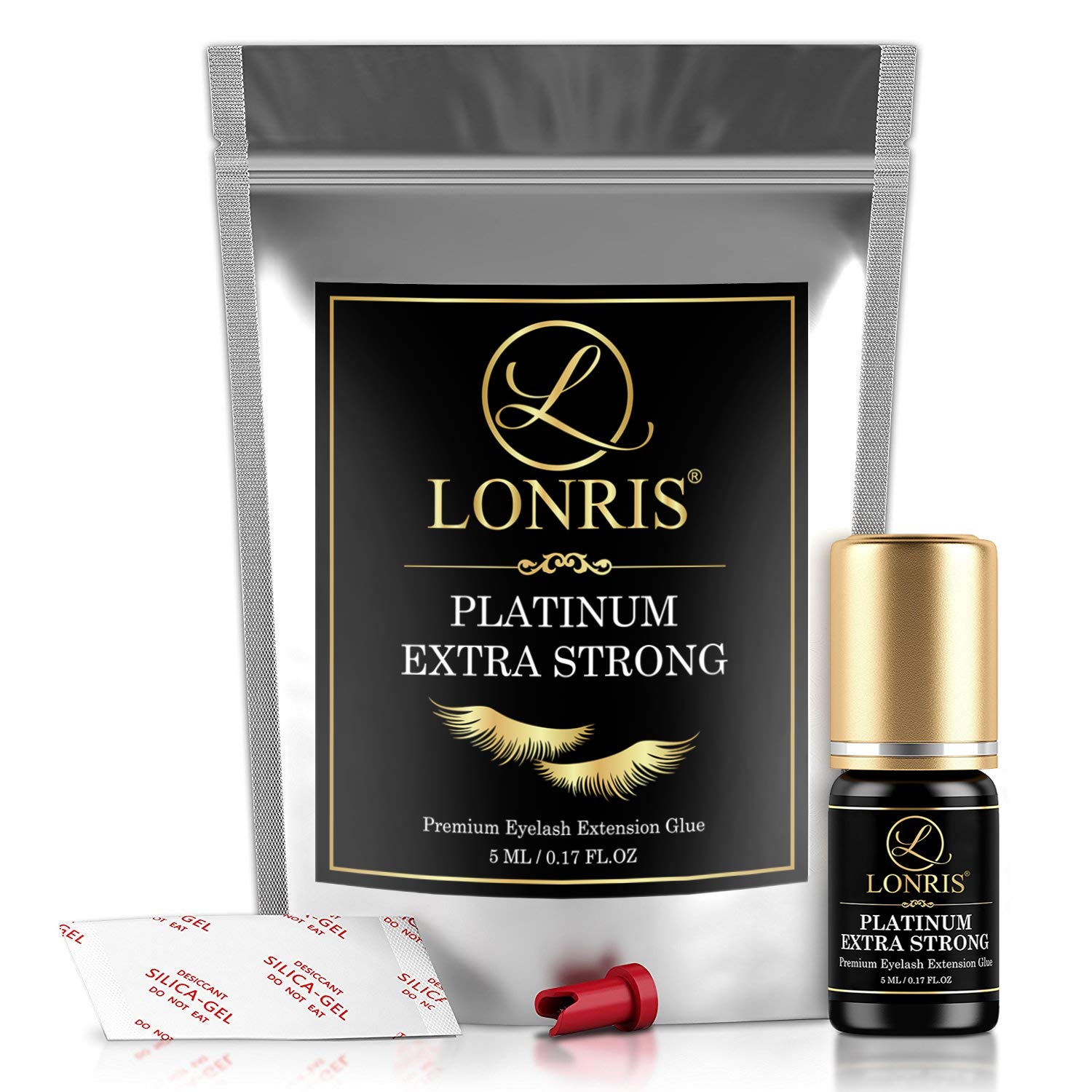 LONRIS lash glue professional-use label highlights salon-grade application