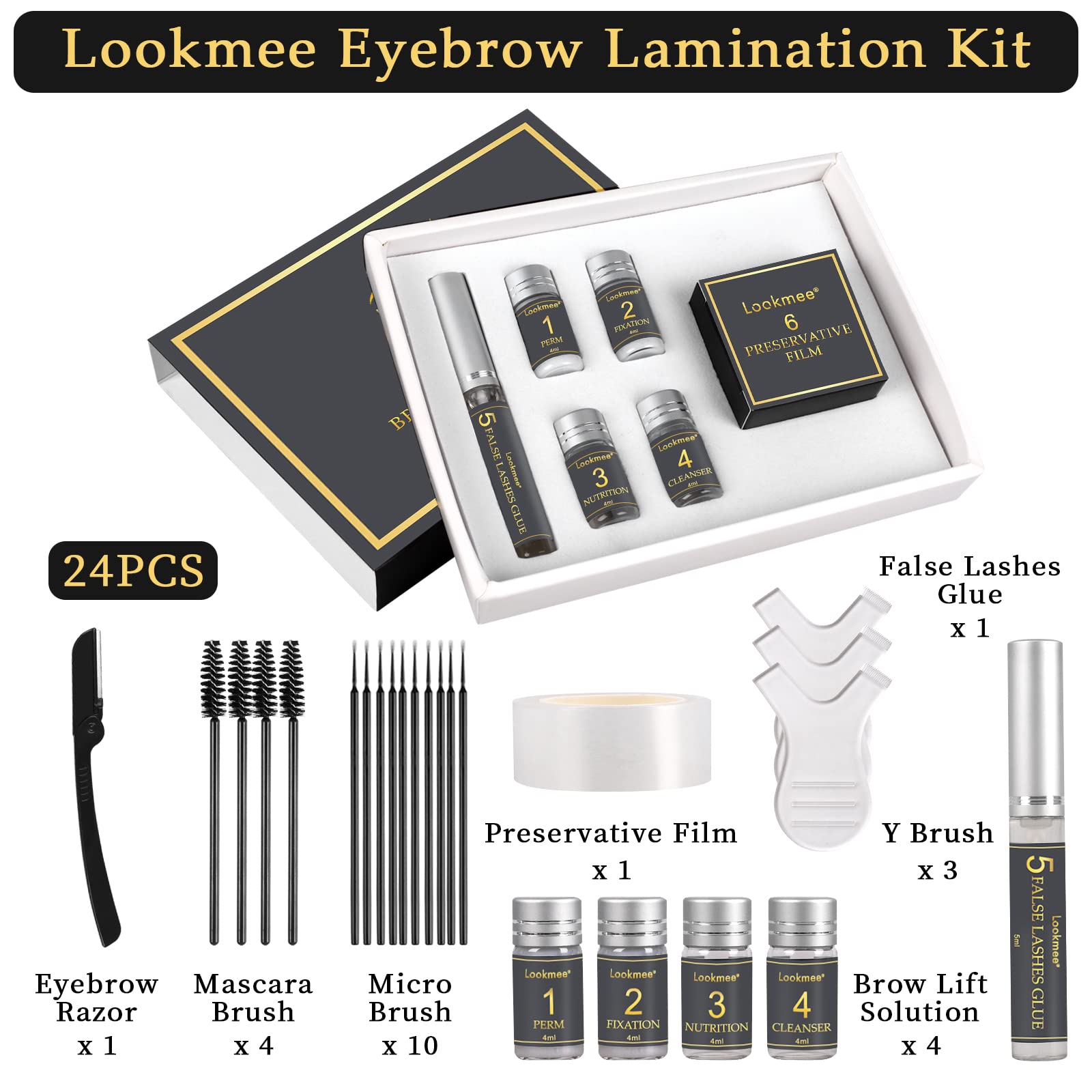 Lookmee eyebrow lamination kit 3D natural brow application shows fuller, well-defined arches.