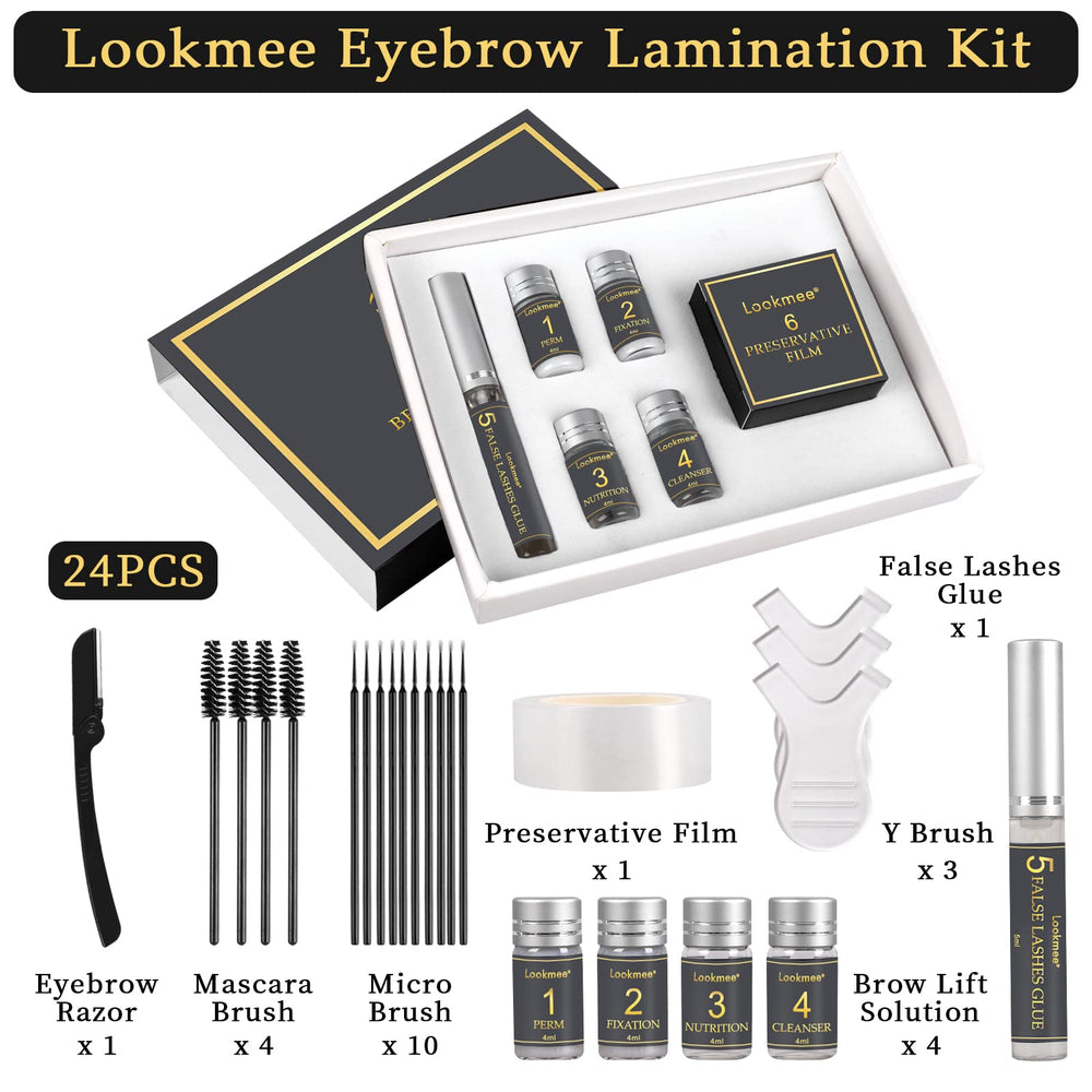 Lookmee eyebrow lamination kit 3D natural brow application shows fuller, well-defined arches.