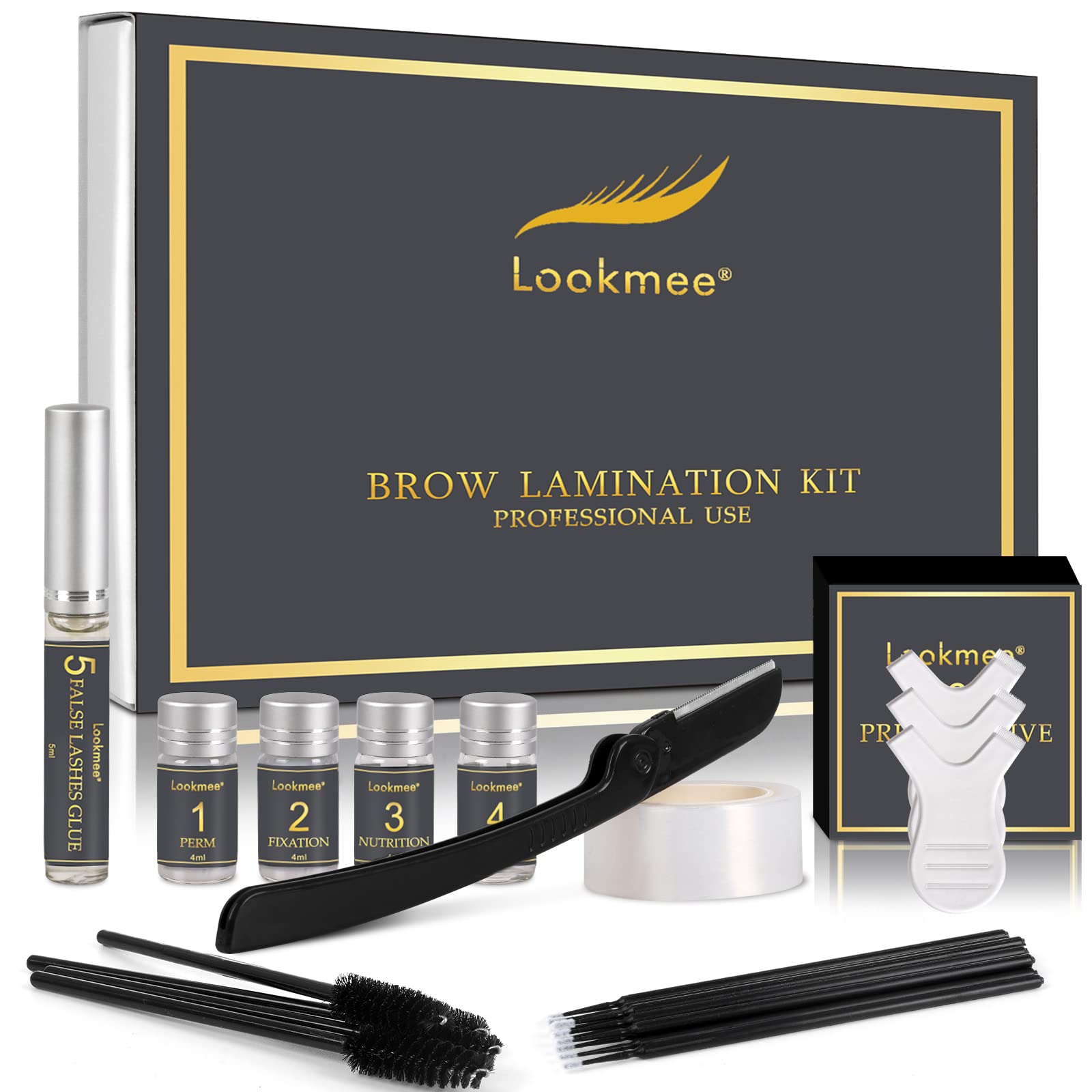 Lookmee eyebrow lamination kit packaging shows a complete at-home brow solution.