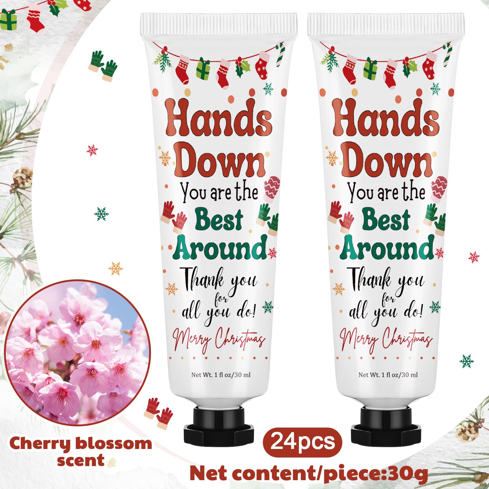 Loopeer hand cream with festive messages for a personal touch.