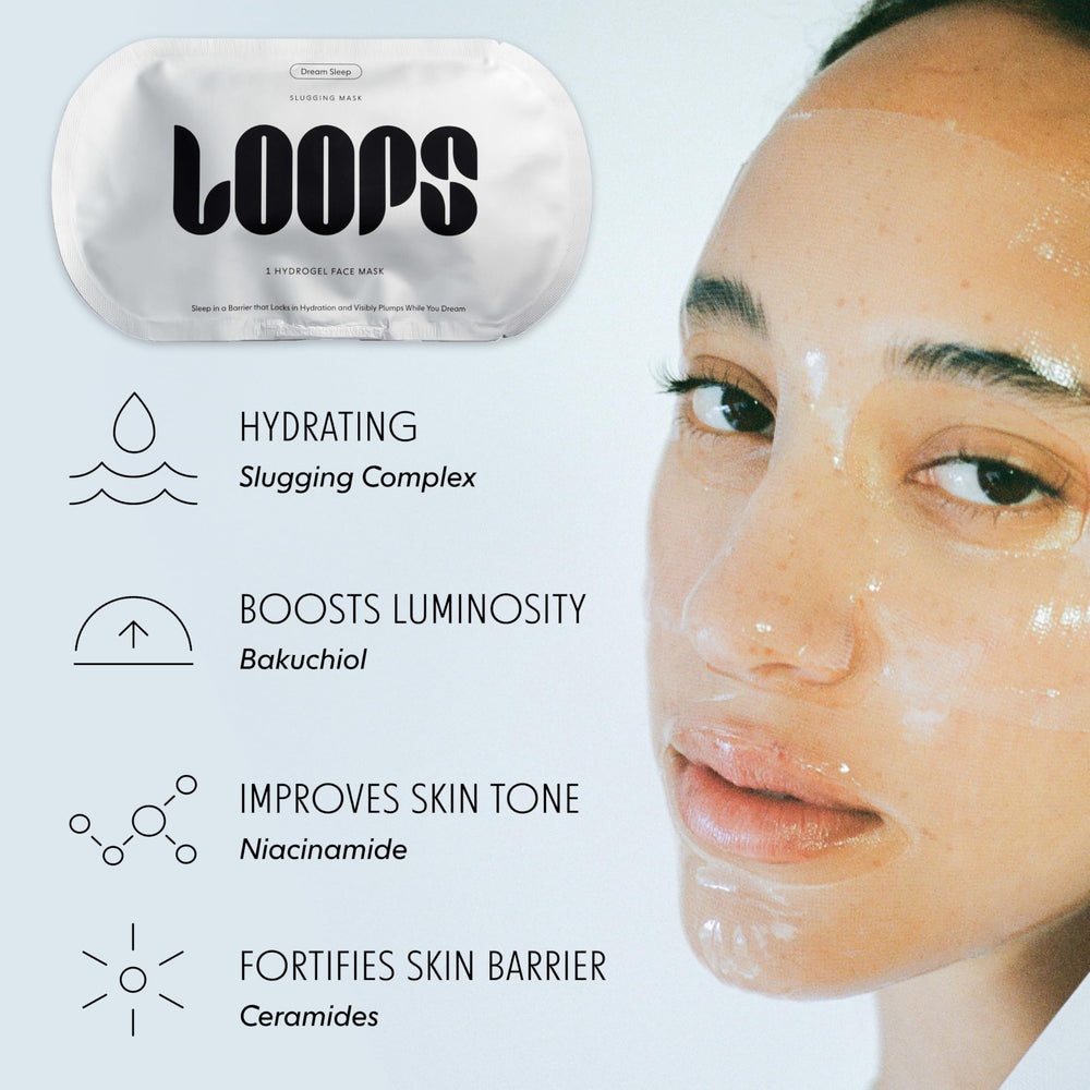 LOOPS DREAM SLEEP hydrogel texture closeup showing cooling, hydrating interface