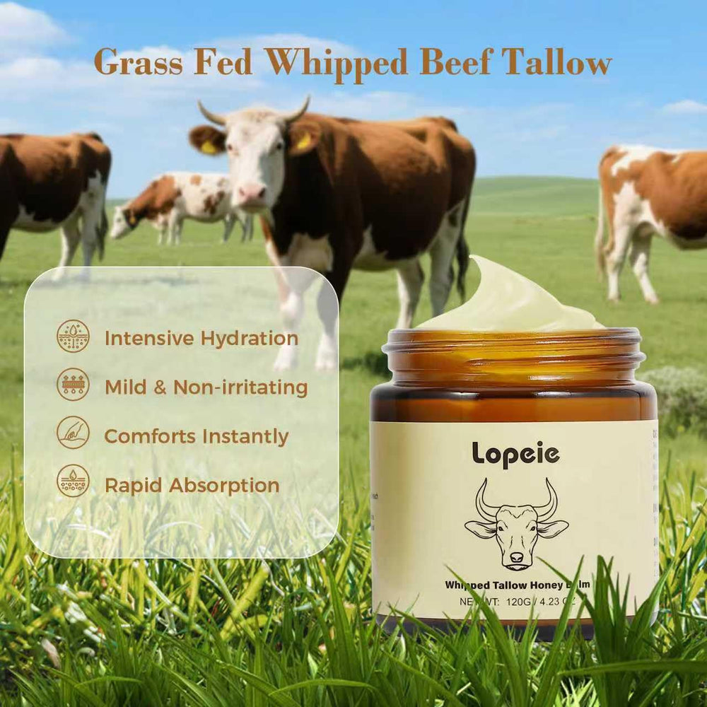 Lopeie Beef Tallow face application demonstrates lightweight, non-greasy feel for sensitive skin