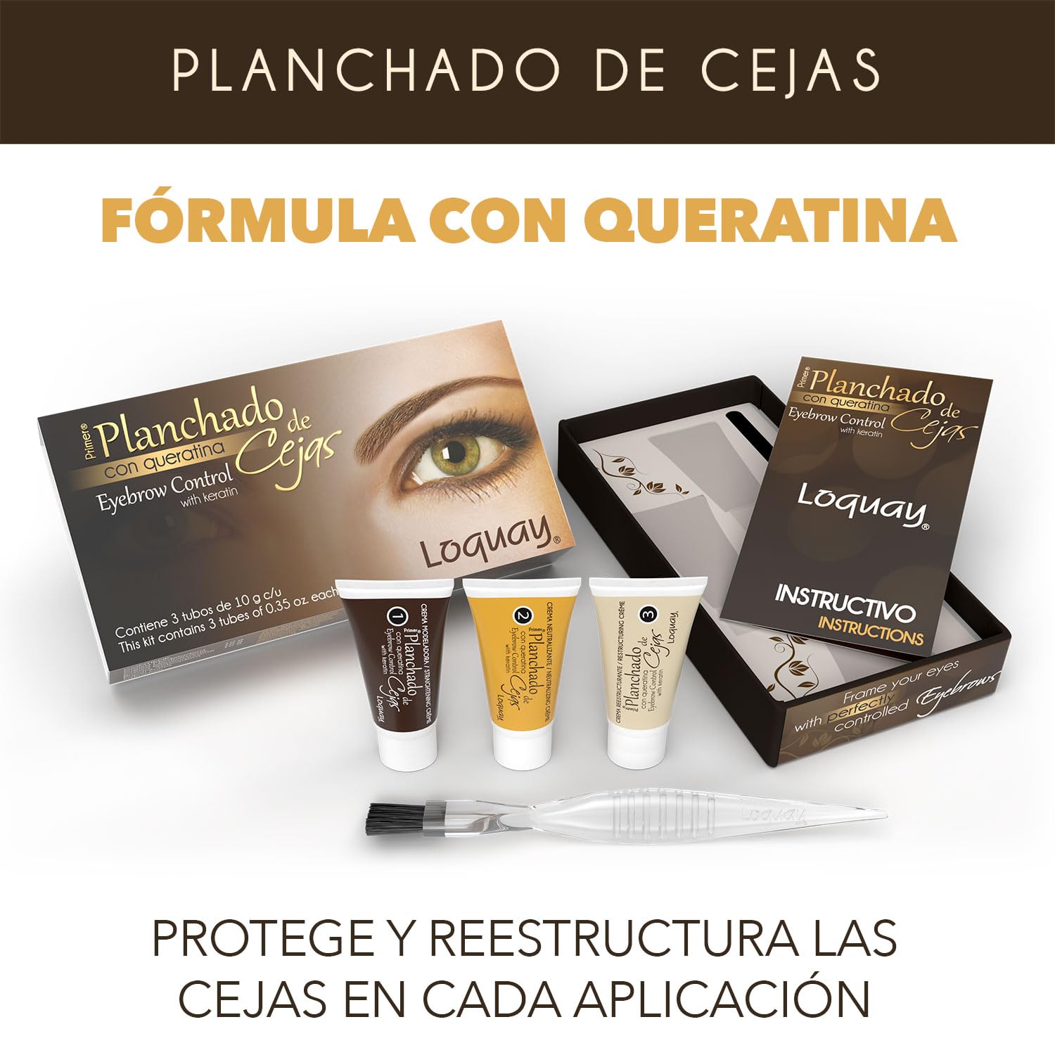 Loquay neutralizing cream tube sets the brow shape for durable results.